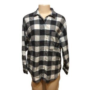 Angelique Flannel Shirt Large Black   100% Cotton Plaid